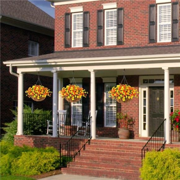 Artificial Flowers Hanging Basket for Outdoor Indoor, Fake Daisy Flowers - Picture 3 of 6